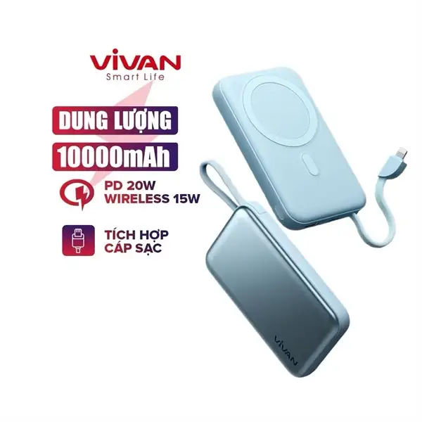 Pin sạc dự phòng không dây từ tính 10000mAh VIVAN VPB-W13 Xanh (BH12T)