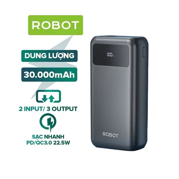 Pin sạc dự phòng Robot 30000mAh LED QC 30/PD 22.5W (BH12T)