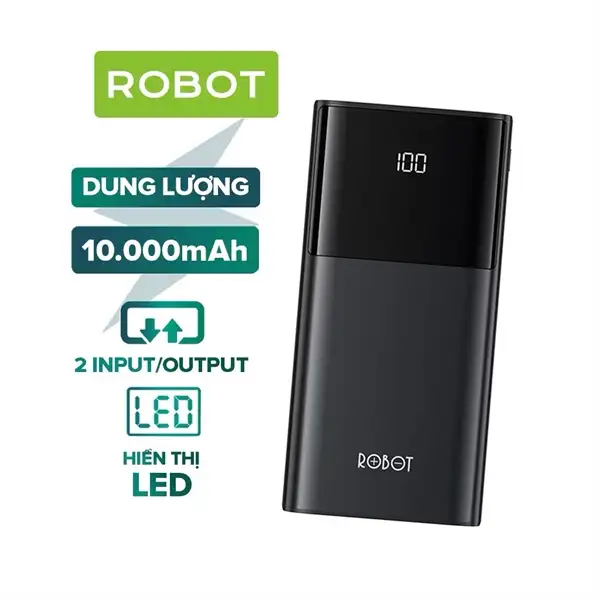 Pin sạc dự phòng hiển thị LED dung lượng 10000mAh Robot RT190s Đen (BH12T)