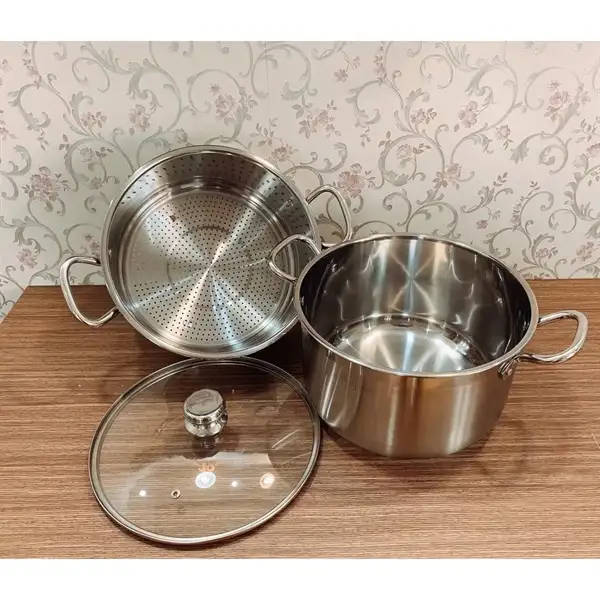 Bộ 2 nồi xửng inox 430 3 đáy Fivestar nắp kính 30 cm