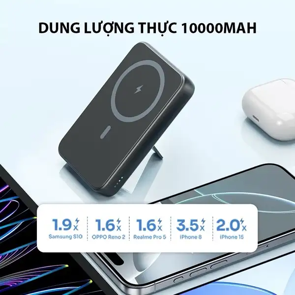 Pin sạc dự phòng không dây từ tính 10000mAh ROBOT RT15 Xám (BH12T)