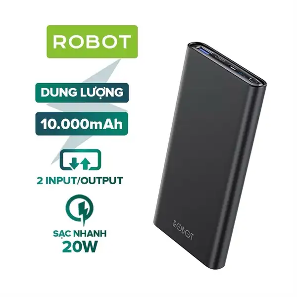 Pin sạc dự phòng Robot 10000mAh sạc nhanh 20w RT11 Đen (BH12T)