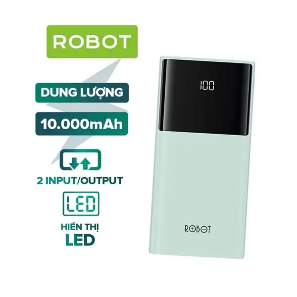 Pin sạc dự phòng hiển thị LED dung lượng 10000mAh Robot RT190s Xanh (BH12T)
