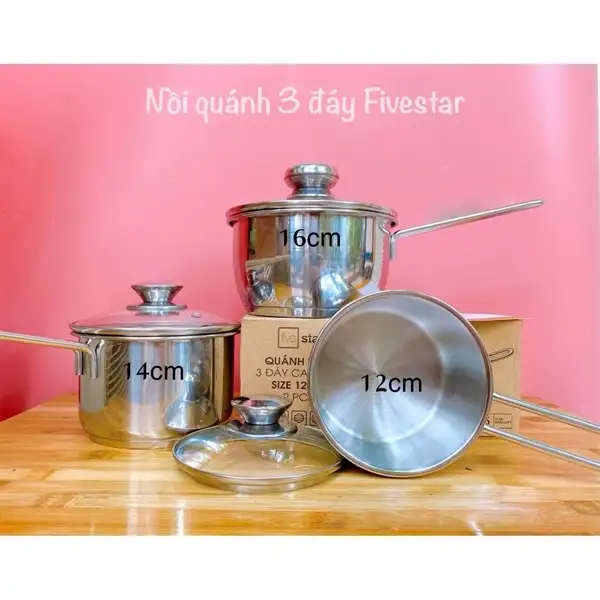 Quánh inox 430 3 đáy nắp kính Fivestar 12cm