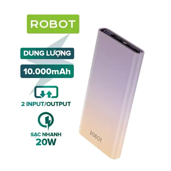 Pin sạc dự phòng Robot 10000mAh sạc nhanh 20w RT11 Tím (BH12T)