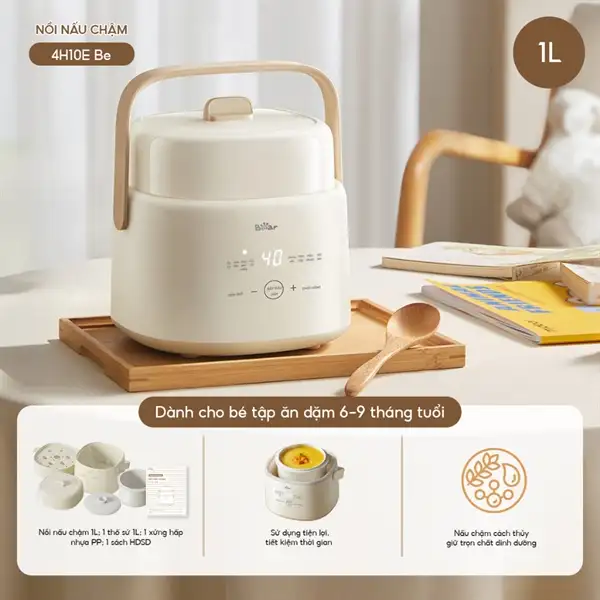 Nồi nấu chậm 1.0L Bear 200W (Kem)